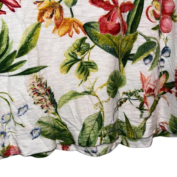 Chico's Floral Print Scoop Neck Puff Sleeve Top In White US Size Large - Picture 4 of 7